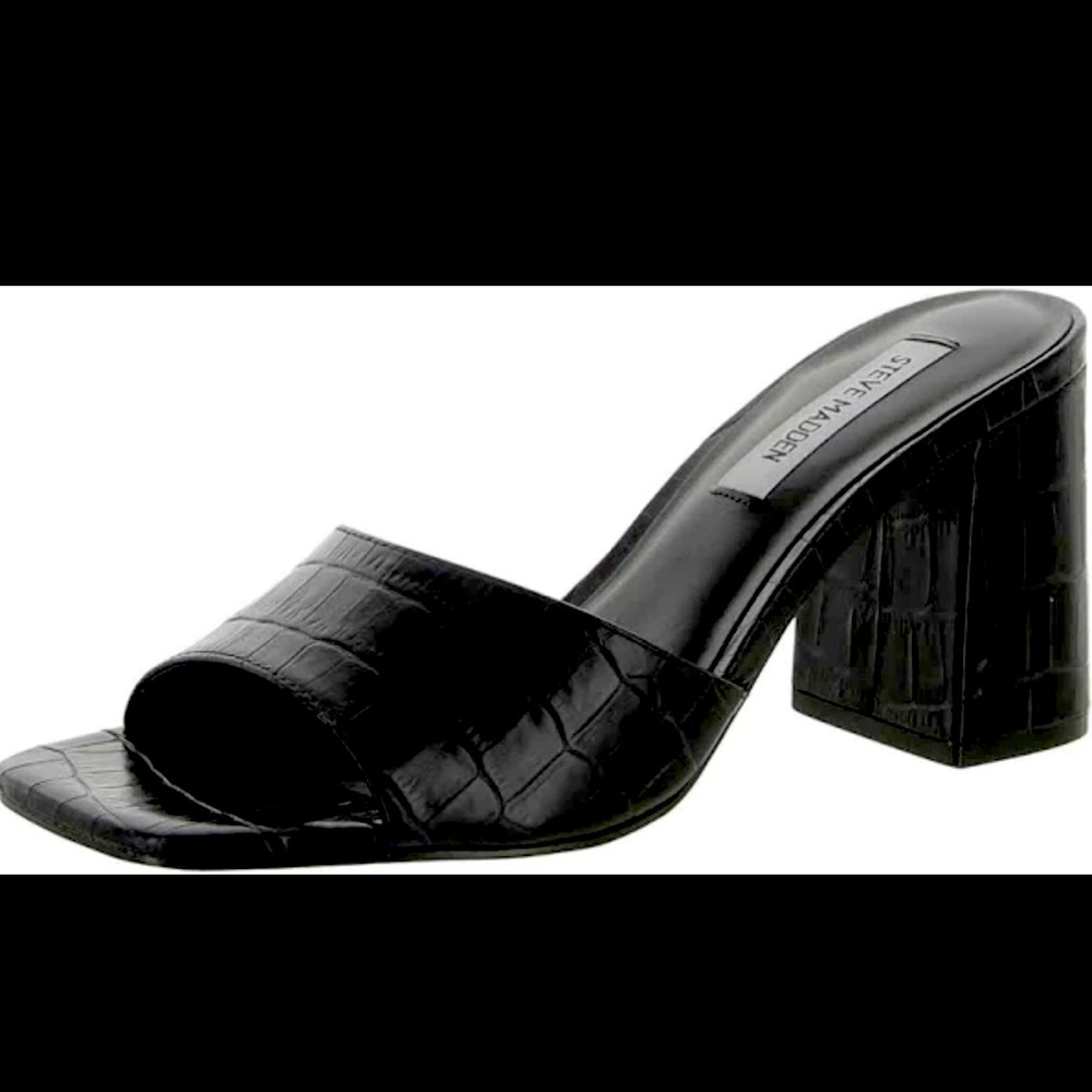Steve Madden Black Croc-Embossed Mules